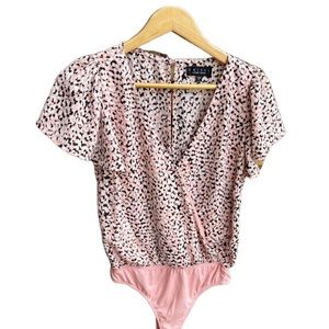 Pink Leopard Print Bodysuit Short-Sleeve, Size Small